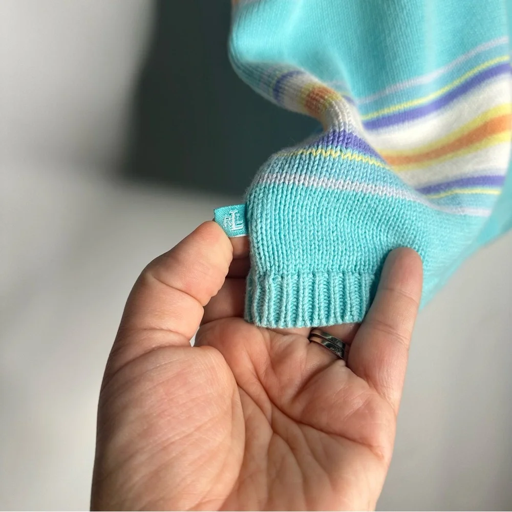 Vintage Ralph Lauren Turquoise Striped Cotton Sweater Vest Size 2XL Preppy Golf - Picture 3 of 6